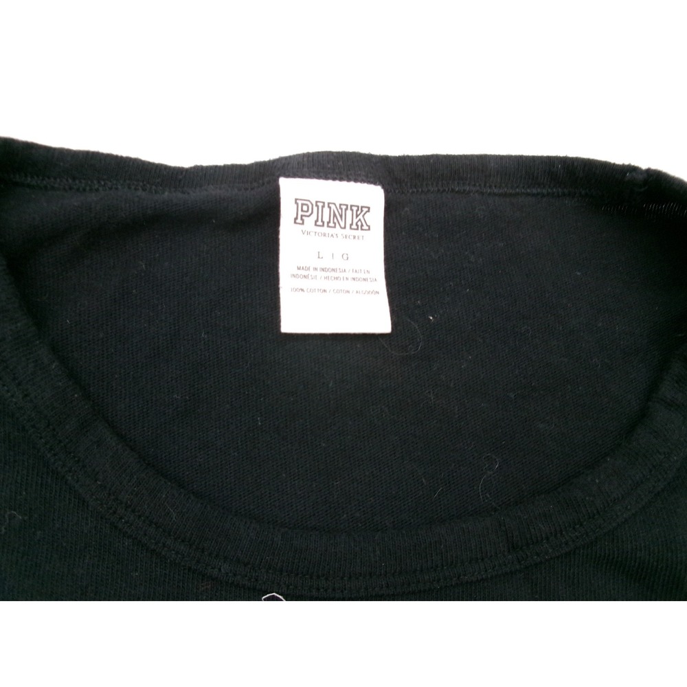 Victoria's Secret PINK Black White Colorblock Glitter Logo Long Sleeve Shirt L - Picture 5 of 15